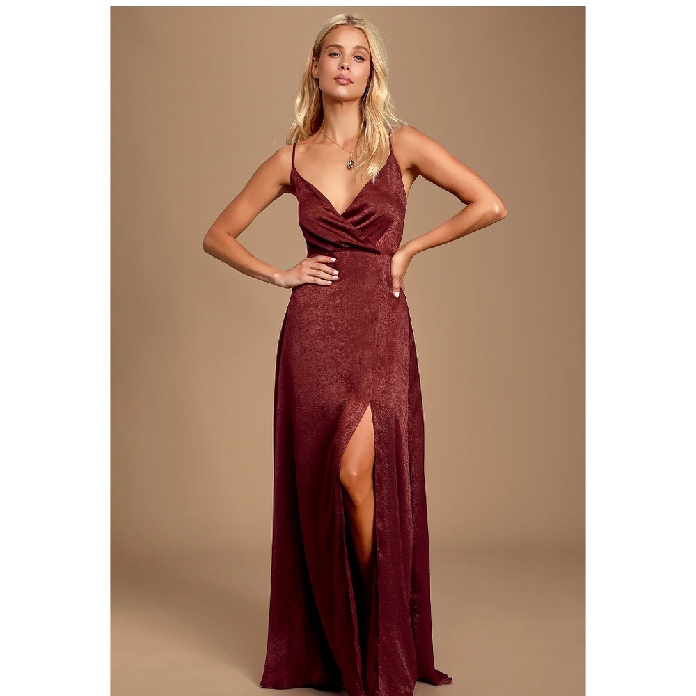 Lulus Burgundy Satin Maxi Dress